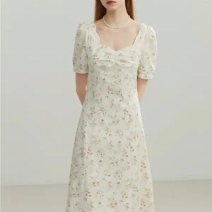 Cream Midi Floral Lace Dress
